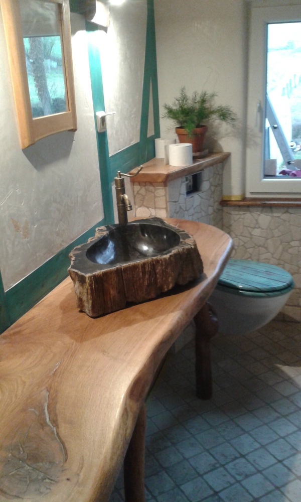Waschtisch Eiche, Waschbecken versteinertes Holz